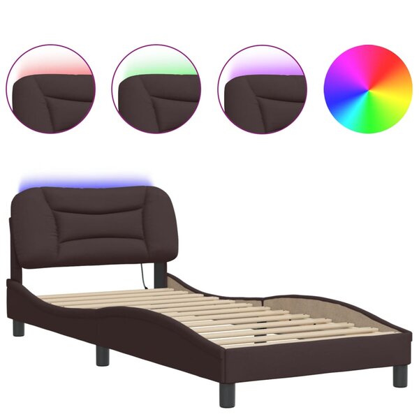 vidaXL Cadre de lit avec lumières LED marron foncé 90x200 cm tissu