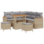 Ensemble de canapé de jardin 8 pièces avec coussins beige poly rattan acacia