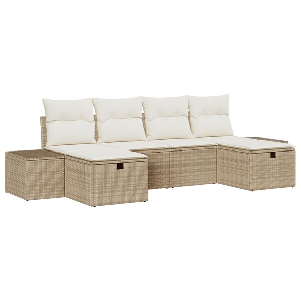 vidaXL Ensemble de canapé de jardin 6 pièces avec des coussins en polyrotin beige