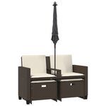 vidaXL Canapé de jardin 2 places et parasol et tabourets marron rotin