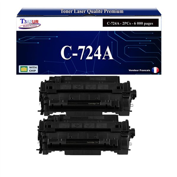T3AZUR -2x Toners compatibles avec Canon 724 (3481B002) pour Canon LBP-6750DN  LBP-6780X  MF-512x  MF-515x Noir - 6 000p