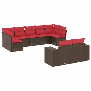 vidaXL Salon de jardin avec coussins 9 Pièces marron résine tressée