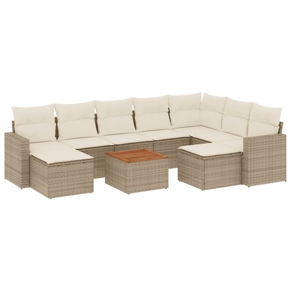 vidaXL Salon de jardin avec coussins 10 Pièces beige résine tressée