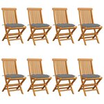 vidaXL Chaises de jardin et coussins gris lot de 8 Bois de teck massif