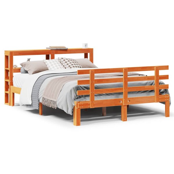 vidaXL Cadre de lit et tête de lit sans matelas cire marron 120x200 cm