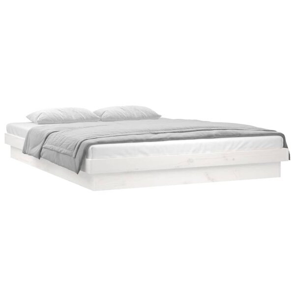 vidaXL Cadre de lit à LED sans matelas blanc 160x200 cm bois massif