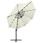 vidaXL Parasol de jardin en porte-à-faux et mât et lumières LED sable