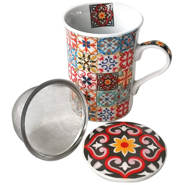 Mug en porcelaine avec infuseur - carreaux de ciment