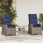 vidaXL Chaise de jardin inclinable 2 Pièces Gris et bleu marine polyrotin