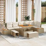 vidaXL Ensemble de canapé de jardin 9 Pièces Beige Poly rotin
