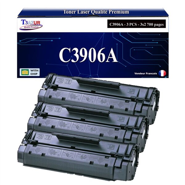 T3AZUR -3x Toners compatibles avec HP C3906A (06A) pour HP LaserJet 3100  3100SE  3100X  3150  3150SE  3150X  5L  5L FS  5L Xtra  6L  6L SE  6L XI