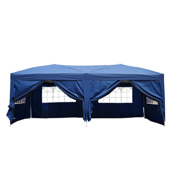 Tonnelle tente de reception pliante pavillon chapiteau barnum 5 91L x 2 97l x 2 55H cm bleu cote demontables