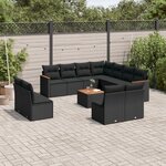vidaXL Salon de jardin 12 Pièces avec coussins noir résine tressée