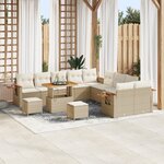 Ensemble de canapé de jardin 13 pièces avec coussins Beige Rotin synthétique Acacia
