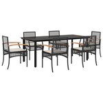 vidaXL Ensemble à manger de jardin coussins 7Pièces Noir Résine tressée