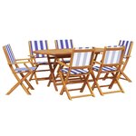 vidaXL Ensemble à manger de jardin 7 Pièces bleu blanc tissu bois massif