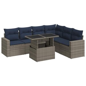 vidaXL Salon de jardin avec coussins 7 Pièces noir résine tressée acacia