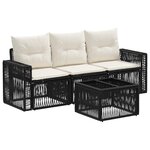 vidaXL Ensemble de canapé de jardin 4 Pièces Noir et blanc crème