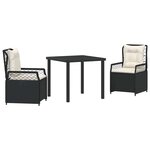 vidaXL Ensemble de salle à manger pour jardin 3 Pièces Noir polyrotin