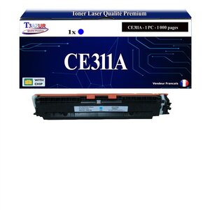 T3AZUR - Toner compatible avec CE311A pour HP LaserJet Pro CP1020 CP1025 CP1025NW TopShot M275 - Cyan