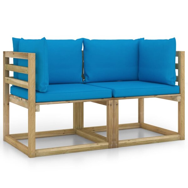 vidaXL Canapés d'angle de jardin 2Pièces et coussins Pin imprégné de vert