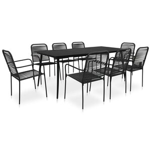 vidaXL Ensemble à manger de jardin 9 Pièces Corde en coton et acier Noir