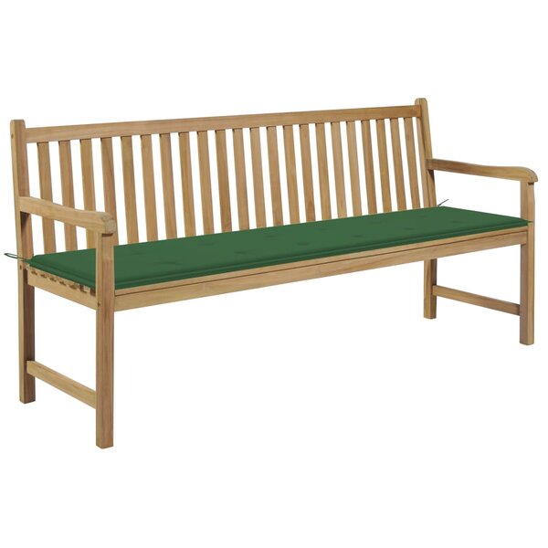 vidaXL Banc de jardin avec coussin vert 175 cm Bois de teck massif