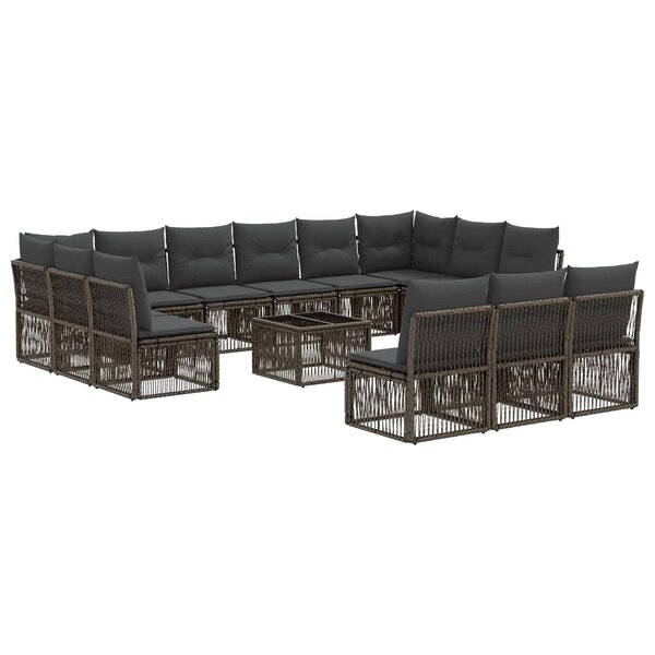 vidaXL Ensemble de canapé de jardin 14 Pièces Gris polyrotin