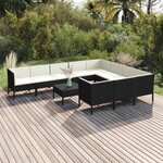 vidaXL Salon de jardin 11 Pièces avec coussins Résine tressée Noir