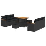 vidaXL Ensemble de canapé de jardin avec coussin 9 Pièces Noir Poly rotin