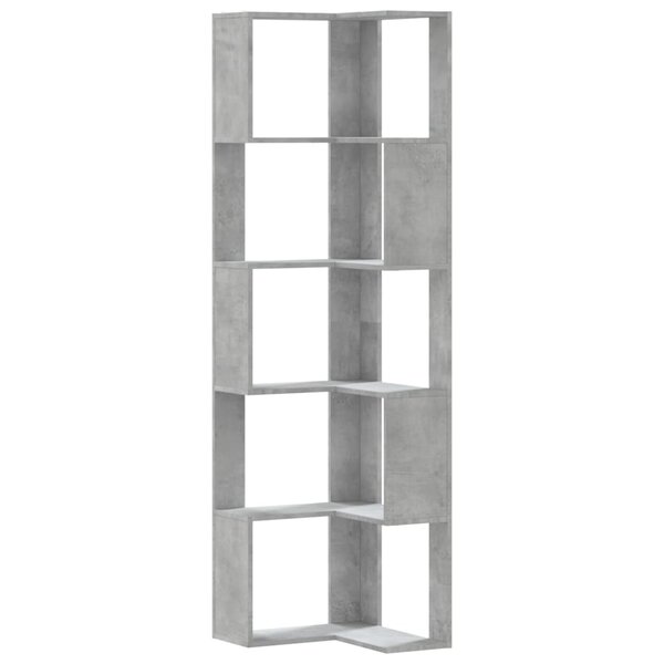 vidaXL Bibliothèque d'angle à 5 niveaux gris béton bois d'ingénierie