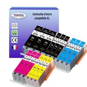 15 Cartouches compatibles avec Canon Pixma MG6852, MG6853, MG7750, MG7751, MG7752, MG7753 remplace Canon PGI-570, CLI-571 XL - T3AZUR