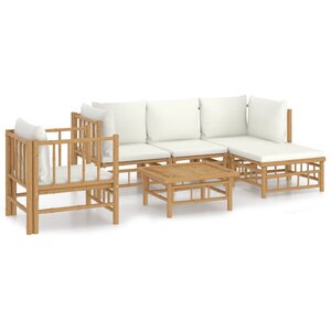 vidaXL Salon de jardin 6 Pièces avec coussins blanc crème bambou