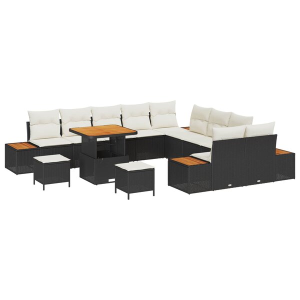 vidaXL Ensemble de canapé de jardin avec coussin 13 Pièces Noir et Crème
