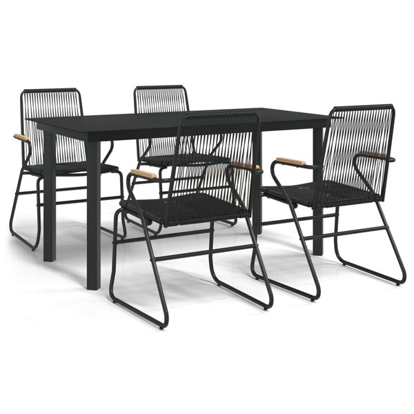 vidaXL Mobilier à dîner de jardin 5 Pièces Noir Rotin PVC
