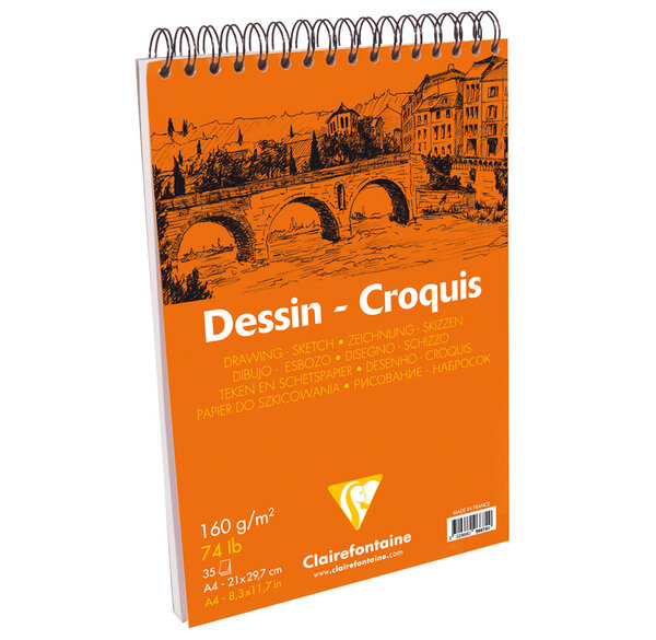 Bloc Dessin Spiralé Croquis 160g A4 35 Feuilles blanc CLAIREFONTAINE