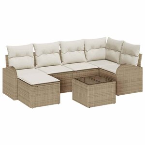 vidaXL Ensemble de canapé de jardin 7 Pièces Beige Poly rotin