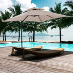 Parasol déporté carré double toit inclinable pivotant manivelle lestage inclus dim. 2 7l x 2 7l x 2 6h m acier polyester beige