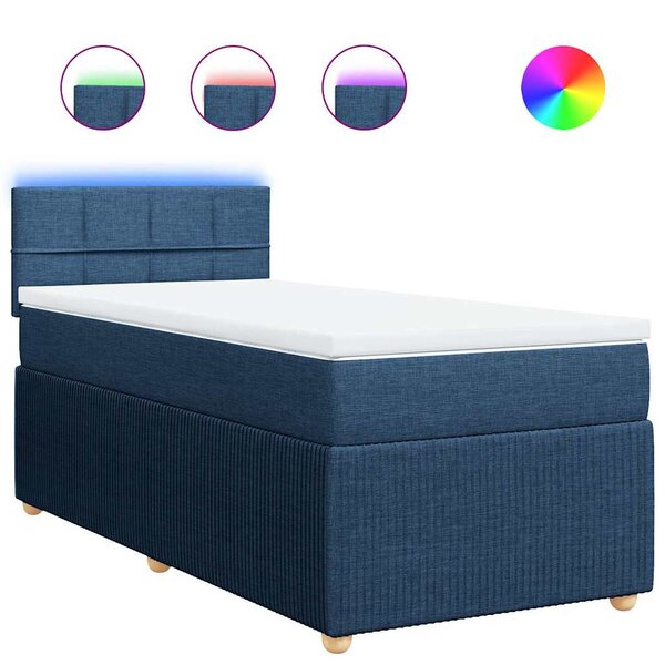 vidaXL Sommier à lattes de lit avec matelas Bleu 90x200 cm Tissu