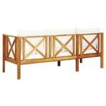 vidaXL Banc de jardin 3 places et coussins 179 cm Bois d'acacia massif