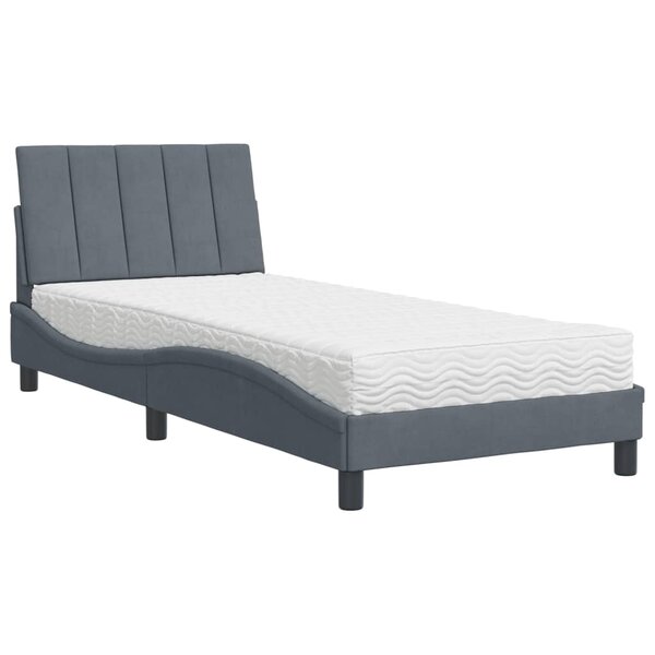 vidaXL Lit avec matelas Hanko gris foncé 90x200 cm velours