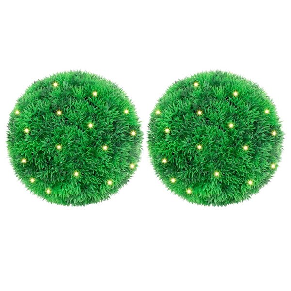 vidaXL Boules de buis artificielles avec lumières LED 2 Pièces vert 22 cm