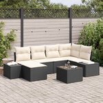 vidaXL Ensemble de canapé de jardin 7 Pièces Noir et crème Poly rotin