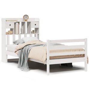 vidaXL Lit bibliothèque sans matelas blanc 90x200cm bois de pin massif