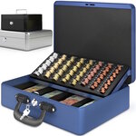 ACROPAQ Caisse à monnaie Professionnelle XL 36x27x11cm- Coffret Monnaie Acier- Monnayeur  2 clés Compartiments monnaie- Poignée Robuste