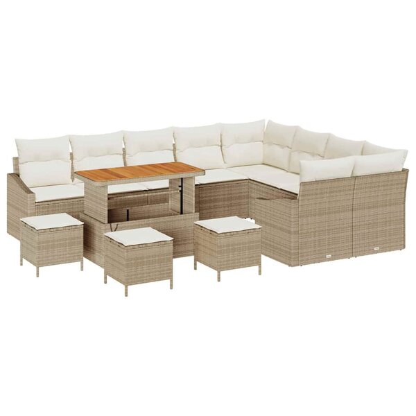 vidaXL Ensemble de canapé de jardin avec coussin 13 Pièces Beige  Crème