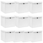 vidaXL Boîtes de rangement avec couvercle 10Pièces Blanc 32x32x32cm Tissu