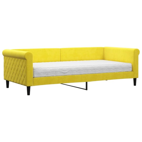 vidaXL Lit de jour avec matelas jaune 90x200 cm velours