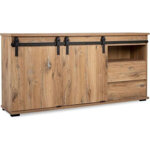 Buffet Manzano - Panneaux de particules - chêne Flagstaff - 2 portes coulissantes  2 tiroirs  1 niche - 180 x 87 x 40 cm