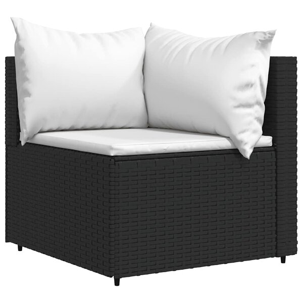 vidaXL Canapé d'angle de jardin avec coussins Noir Résine tressée